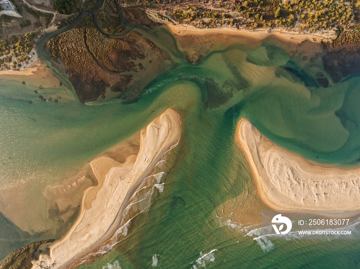 Aerial. Sandy Bay and waves filmed from the sky.