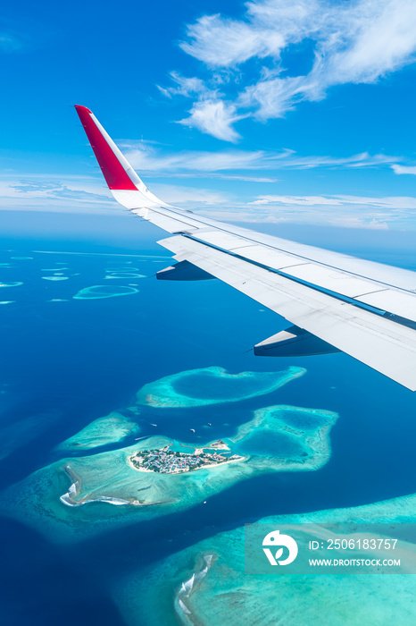 Maldives islands top view from airplane window