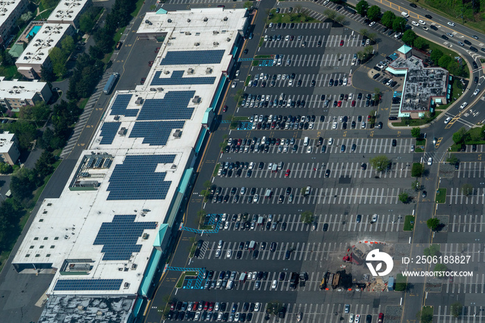 huge mall car parking aerial panorama