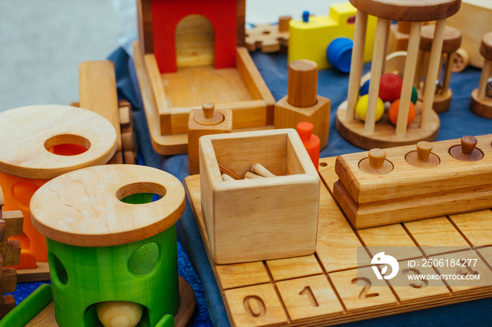 Creative eco wooden toys for baby und kids made of organic wood. Childrens Educational Eco-friendly 