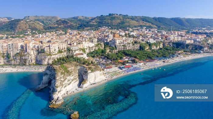 Amazing aerial view of Tropea Beach in Calabria, Italy