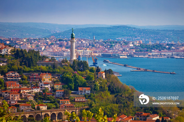 Trieste lighthouse and cityscape panoramic view