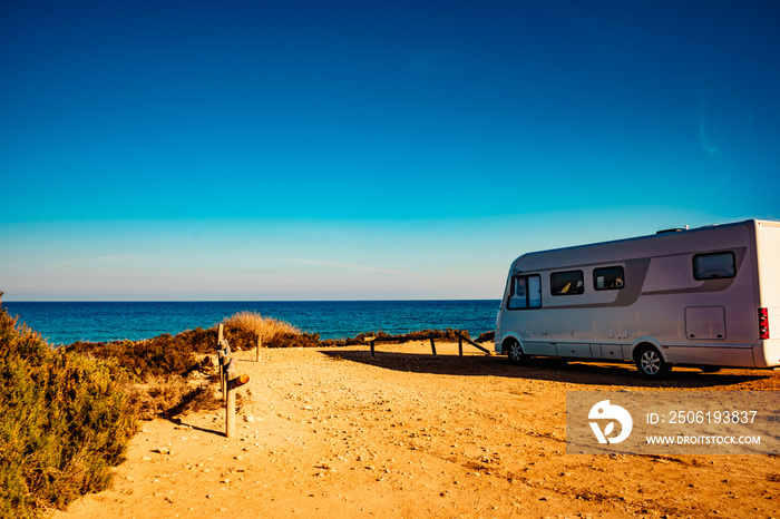 Camper car on beach, camping on nature