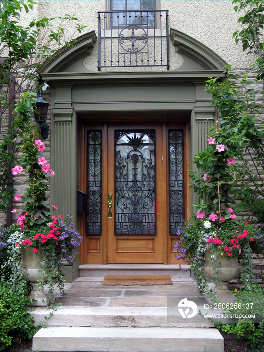 beautiful front door with flowers