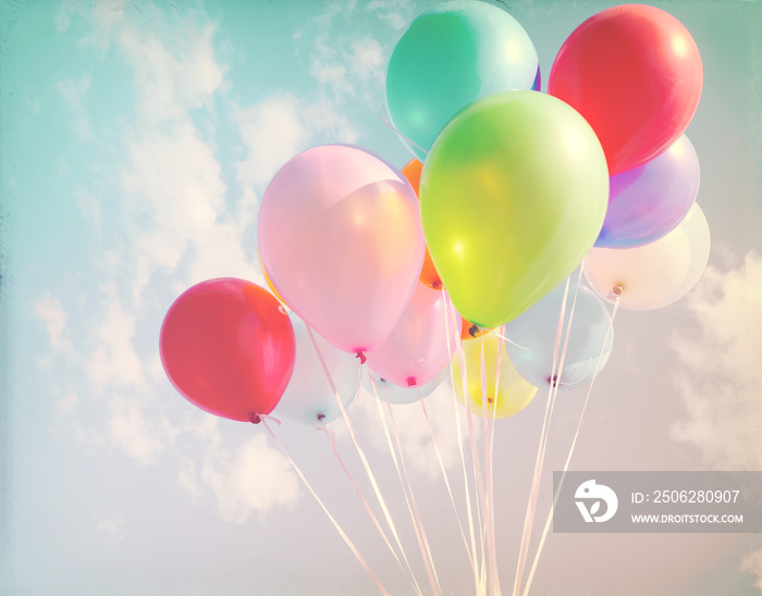 Vintage pastel of multicolored balloons of happy birthday party.