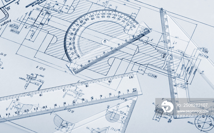 计划工业细节，量角器，尺子