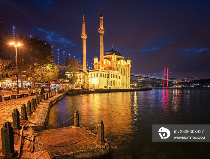 Ortakoy mosque and Bosphorus bridge, Istanbul, Turkey