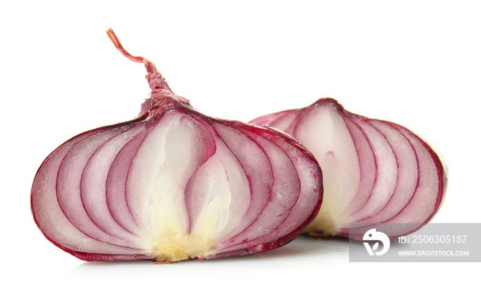 Fresh cut onion on white background