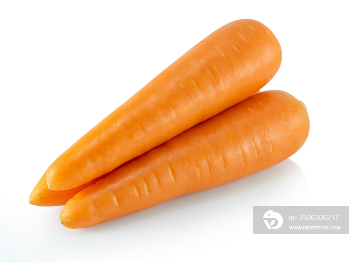 Fresh carrot isolated on white background, healthy diet food drink