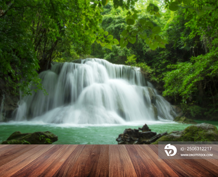 Wood platform beside the waterfall