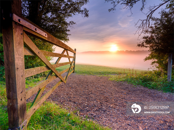 Misty autumn morning over Hambledon in the South Downs, Hampshire