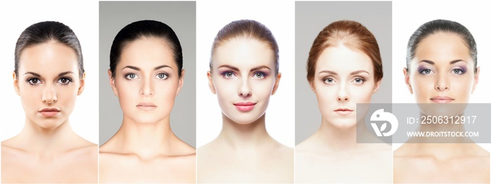 Collage of various spa female portraits. Face lifting, skincare, plastic surgery and make-up concept