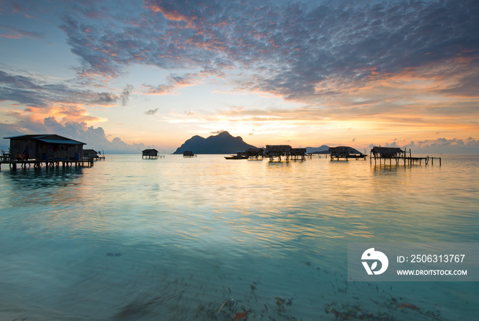 Beautiful sunrise in Tun Sakaran Marine Park, Semporna, Sabah Borneo, Malaysia.