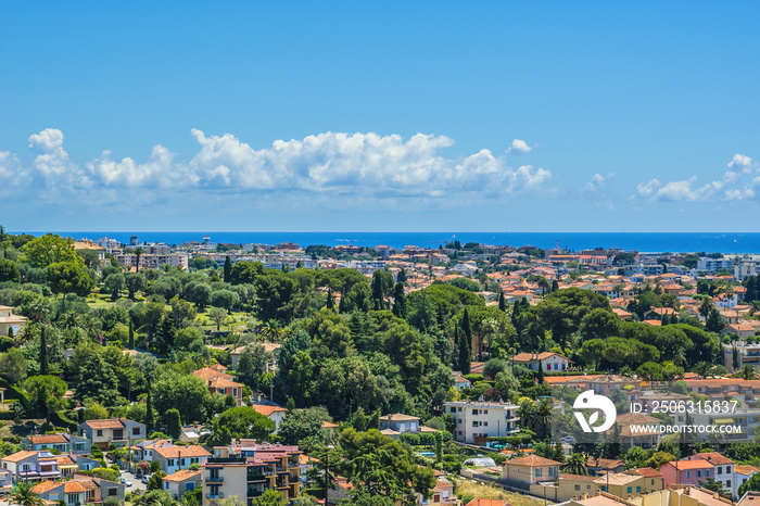 View of picturesque valley in Cote dAzur from Cagnes-sur-Mer. Cagnes-sur-Mer (between Nice and Canne