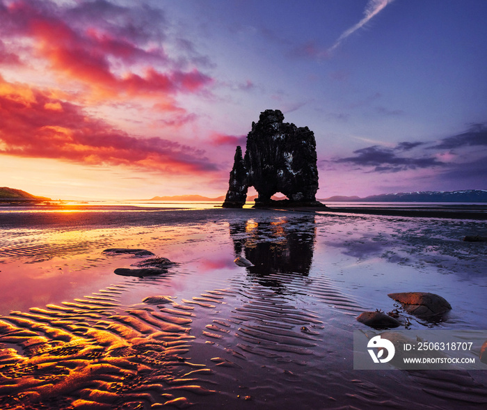 Is a spectacular rock in the sea on the Northern coast of Iceland. Legends say it is a petrified tro