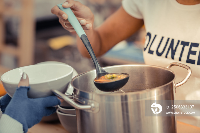 Close up of a ladle being in use