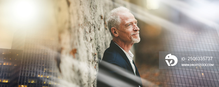 Portrait of handsome mature man, light effect; multiple exposure