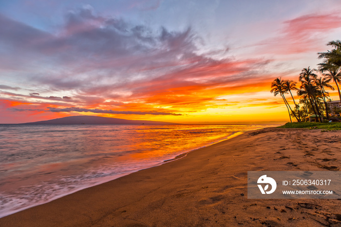 Kaanapali Beach on Maui, Hawaii at Sunset