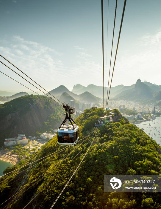 Cable car going to Sugarloaf mountain in Rio de Janeiro, Brazil