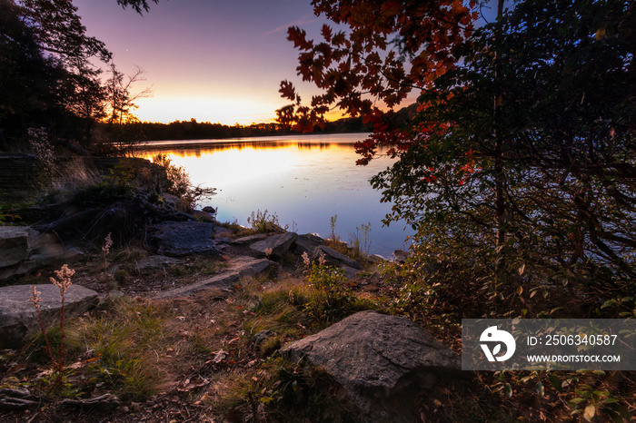 dramatic autumn landscape in North Lake campground in the Catskills upstate New York.