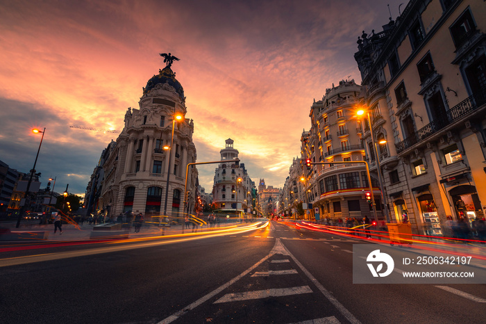 Gran Via, main street of Madrid, Spain.