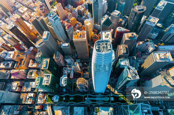 Downtown San Francisco aerial view of skyscrapers