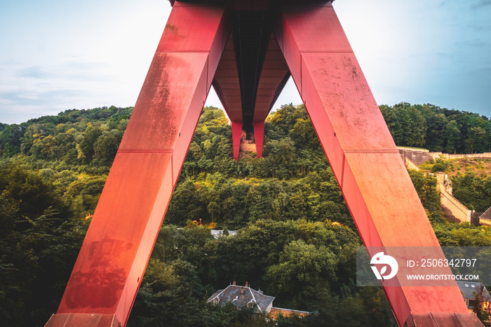 The massive architecture of the GRand Duchesse Charlotte bridge in Luxembourg city