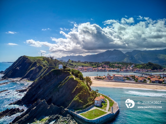 Panoramic view of the city of Ribadesella.Asturias, Spain.