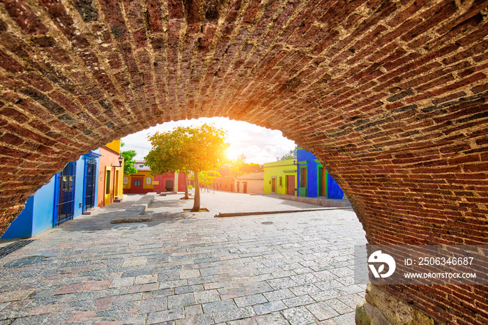 Oaxaca, Scenic old city streets and colorful colonial buildings in historic city center