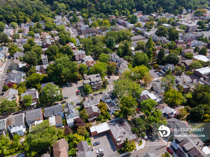 Panoramic view of a neighborhood in roofs of houses of residential area of Lambertville NJ US