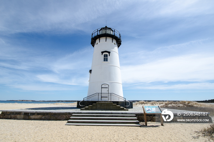 Edgartown Lighthouse, on Marthas Vineyard in Massachusetts - wide angle view.