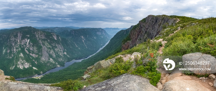 Overview on the valley of Malbaie river from an high angle on the summit, Mont des Érables, Quebec, 