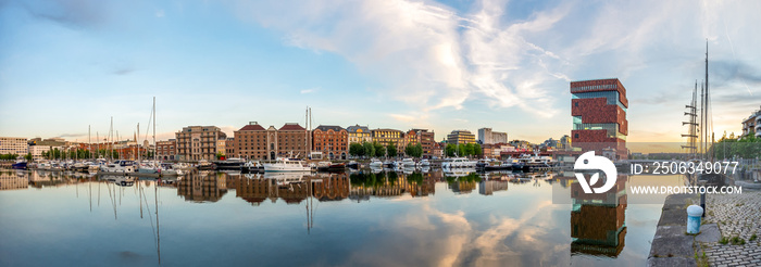 Yachts and lofts in the Antwerp area known as Eilandje. 180 degree panorama