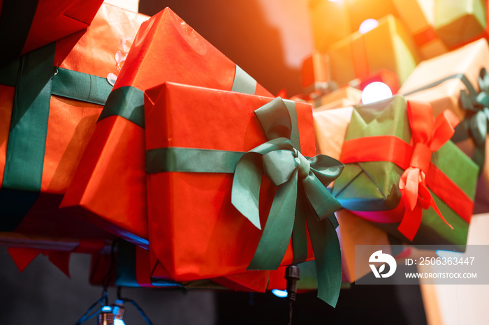 Gift boxes with ribbons of different colors