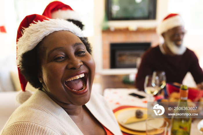 Multigeneration family having christmas dinner together