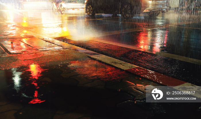 Hard rain fall in the city,night scenes.