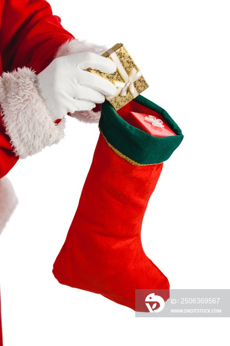 圣诞老人把礼物放在圣诞袜里