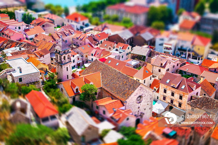 red tile roofs of the houses in the Omis  Croatia