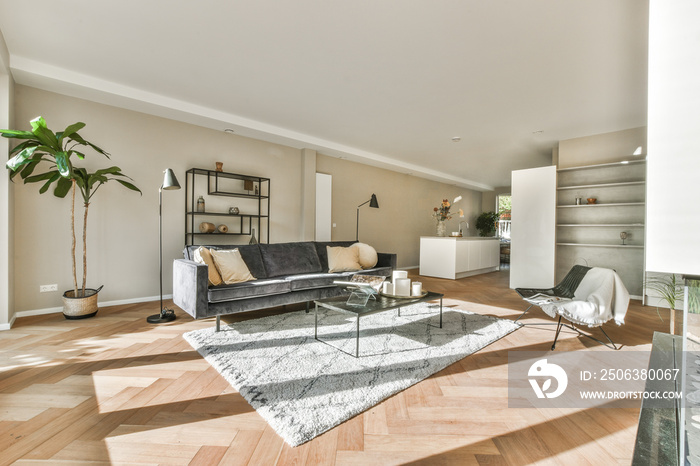 Beautiful living room interior with hardwood floors