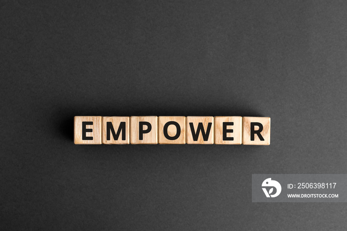 empower - word from wooden blocks with letters, empower concept, gray background