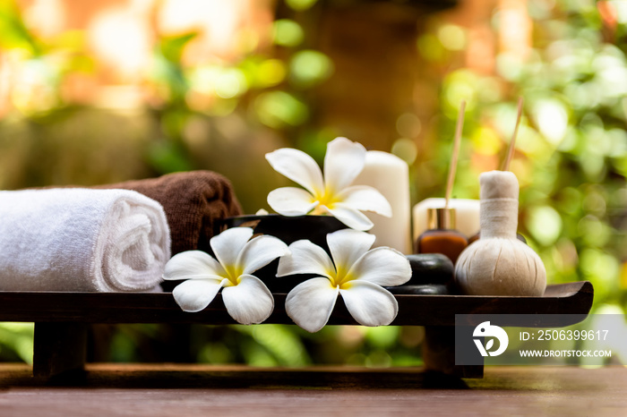 Thai Spa.  Massage spa treatment aroma for healthy wellness and relax. Spa Plumeria flower for body 