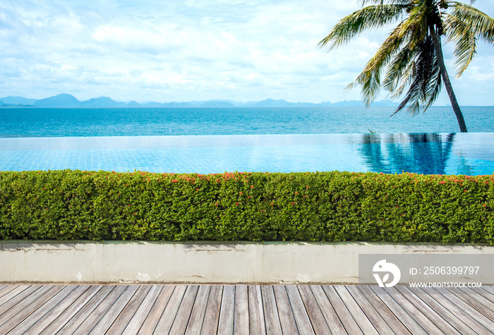 Wooden floor beside the Swimming Pool with Sea View.