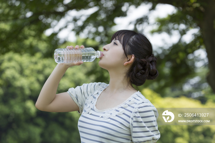 Young woman drinking water in a bottle