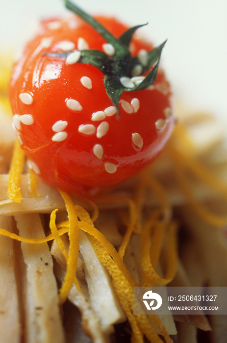 Italy, Umbria, Tomato with sesamo seeds