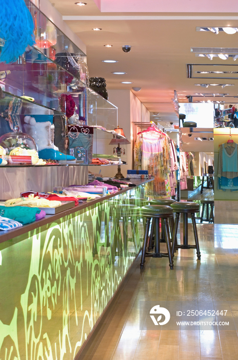 Green patterned counter in clothing store