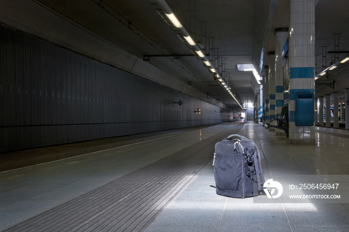 Backpack left unattended on an underground railway station 