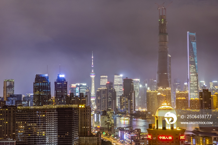 Night View of Shanghai Pudong New Area,Shanghai,China