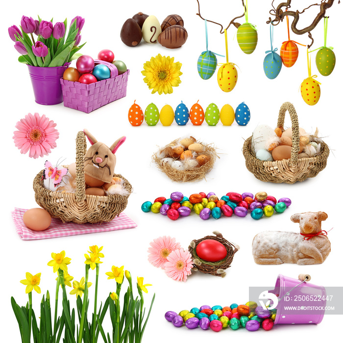 Easter collection isolated on white background