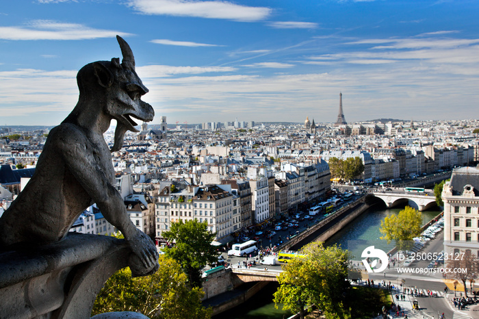 Paris panorama, France. Eiffel Tower, Seine river