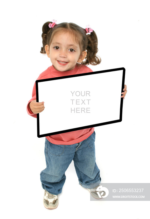 girl holding a blank sign